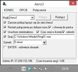 Okno opcji programu Aero3